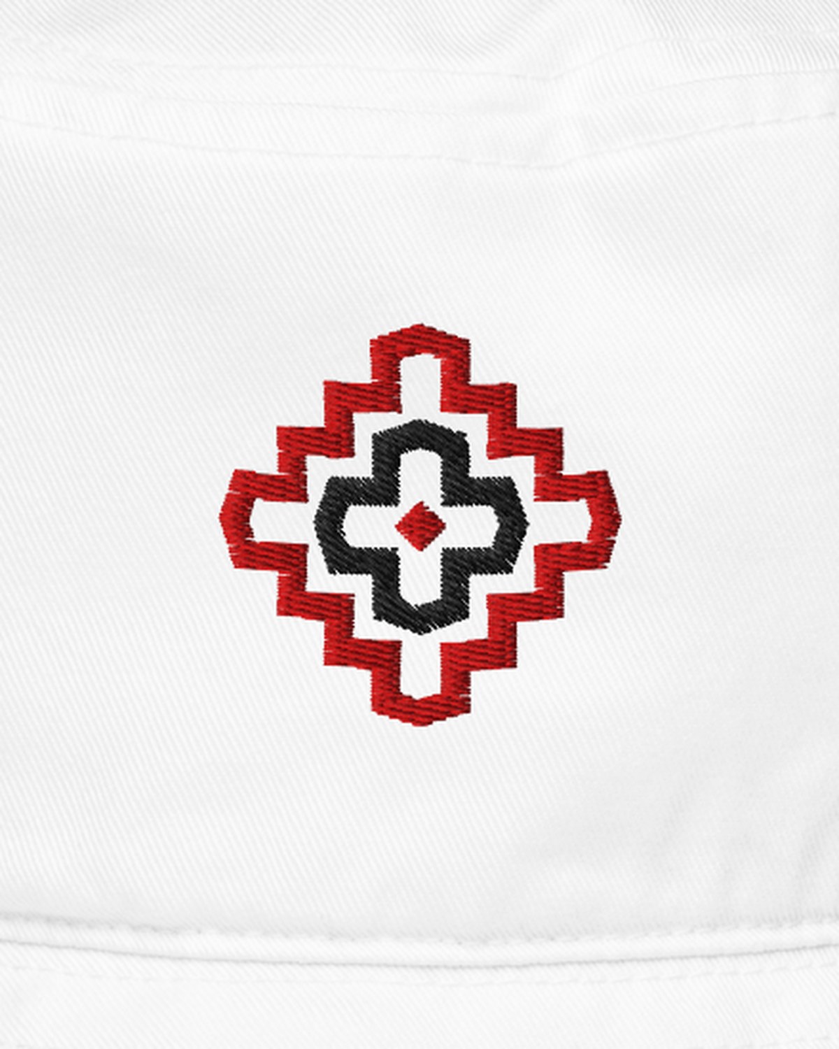 Water Pond Bucket Hat in Qutn: the Ain Al-Ghadir embroidery up close